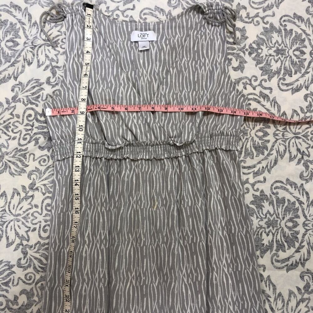 Ann Taylor Loft Petites Gray White Fit & Flare Dress Sleeveless Feminine Ruffle - Picture 7 of 16